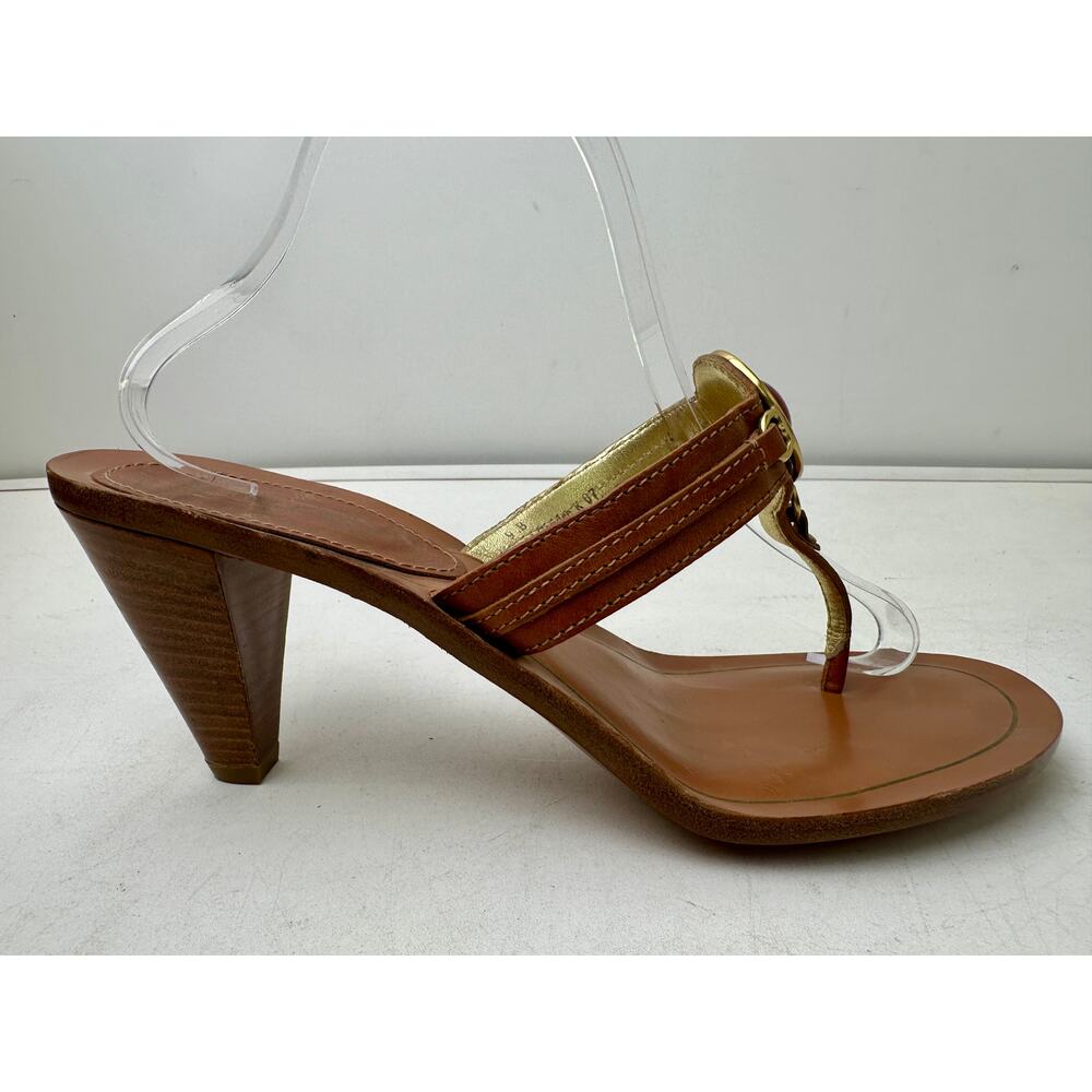 Vintage Coach Leather Kitten Heel Thong Sandal with Amber Medallion Women's Sz 9 - Picture 4 of 10